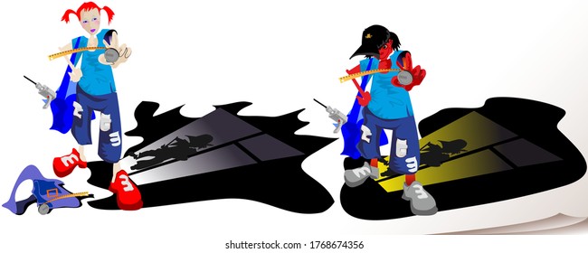 Dibujar figuras graciosas de personas trabajando uniforme en el fondo