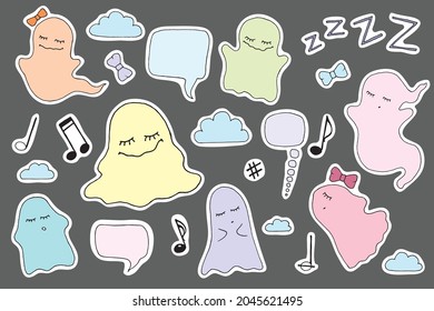 Drawn ghosts. Happy Halloween stickers pack