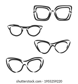 Drawn glasses vector set. Retro hipsters style.