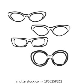 Drawn glasses vector set. Retro hipsters style.