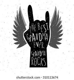 Drawn grandparents day poster. Hand with signature "The best grandpa ever" on textured background for postcard or print. Inspirational vector typography