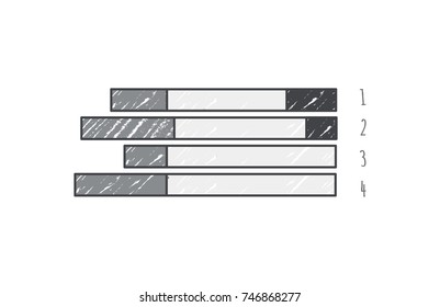Drawn graphic consisting of grey lines and rectangles filled with dark and light colours, represented on vector illustration isolated on white