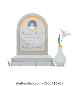 Drawn gravestone with body on graveyard