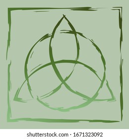 drawn green celtic pagan symbol triquetra in square frame