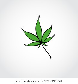 Drawn green leaf by one graceful line. Isolated on white background nature logo.