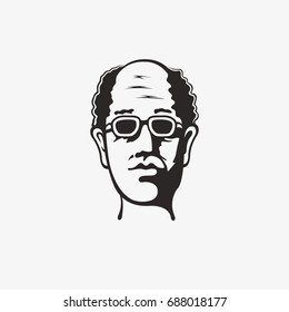 Drawn grunge grim graphic icon of a man's head. Vector illustration of people with an original hairdo. Portrait of a guy in a modern style design