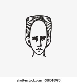 Drawn grunge grim graphic icon of a man's head. Vector illustration of people with an original hairdo. Portrait of a guy in a modern style design