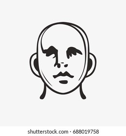 Drawn grunge grim graphic icon of a man's head. Vector illustration of people. Portrait in a modern style design