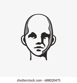 Drawn grunge grim graphic icon of a man's head. Vector illustration of people. Portrait in a modern style design