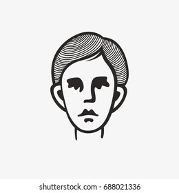 Drawn grunge grim graphic icon of a man's head. Vector illustration of people. Portrait in a modern style design