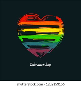 Drawn grunge heart with iridescent paint on dark background. LGBT community symbol. Gay pride symbol. Vector illustration.
