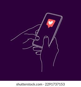 Drawn Hands Holding Smartphone With Like Symbol