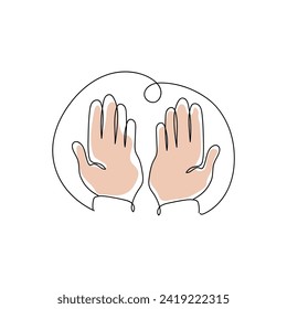 Drawn hands of praying Islamite on white background