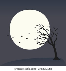 Drawn hands tree that drops water droplets on moon background dark