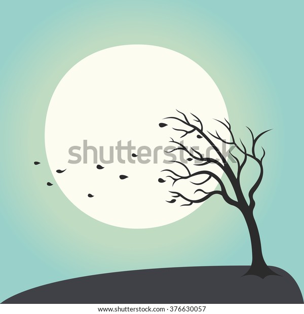 Drawn hands tree that drops water droplets on moon
background light
