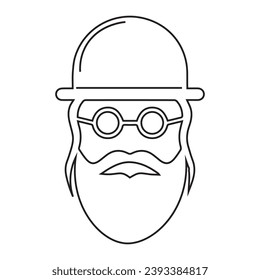 Drawn head of hasidic Jewish man on white background