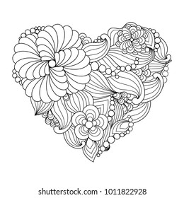 The  drawn   heart with flowers and plants for Valentine's Day or weddings
