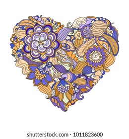 The  drawn   heart with flowers and plants for Valentine's Day or weddings
