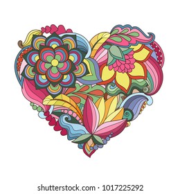 The  drawn  heart with flowers and plants for Valentine's Day or weddings