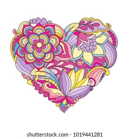 The  drawn  heart with flowers and plants for Valentine's Day or weddings