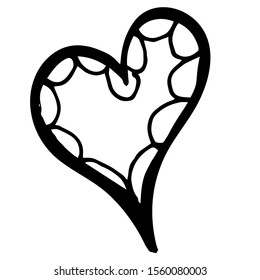 Drawn heart, on a white isolated background. Black lines. Handdrawn rude heart marker. Vector illustration for valentines and wedding design