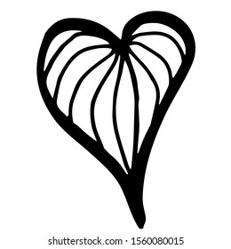 Drawn heart, on a white isolated background. Black lines. Handdrawn rude heart marker. Vector illustration for valentines and wedding design