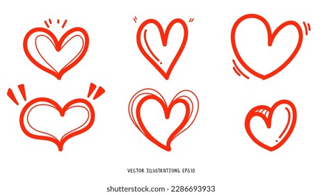็็Hand drawn heart shape ,hand drawn elements , flat Modern design isolated on white background ,Vector illustration EPS 10