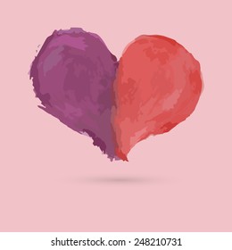 Drawn heart of two halves in hard colours with shadow