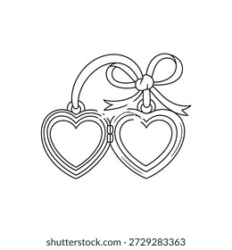 Drawn hearts with a ribbon and interlocking frame in black and white