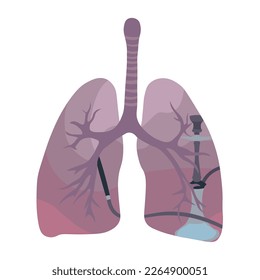 Drawn human lungs with harmful hookah on white background