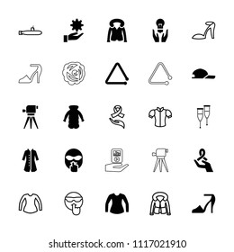 Drawn icon. collection of 25 drawn filled and outline icons such as overcoat, triangle musical instrument, heel sandals, blouse. editable drawn icons for web and mobile.