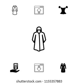 Drawn icon. collection of 7 drawn filled and outline icons such as blouse, mp3 player on hand, overcoat, window browser upload. editable drawn icons for web and mobile.