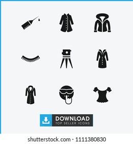 Drawn icon. collection of 9 drawn filled icons such as eyelash, theodolite, cool emot, injection rash, blouse. editable drawn icons for web and mobile.