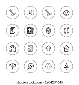 Drawn icon set. collection of 16 outline drawn icons with arrow, arrows, baby girl, baby, bamboo, dragonfly, horseshoe, sketch, tabi icons.