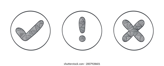 Drawn icons of check marks. Checkbox icons and sketch check marks signs. Vector illustration concept