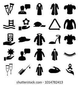 Drawn icons. set of 25 editable filled drawn icons such as eyelash, heel sandals, overcoat, blouse, chatting man, pool ladder, baseball cap, atom in hand, pipette