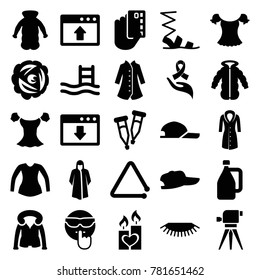 Drawn icons. set of 25 editable filled drawn icons such as overcoat, sandals, blouse, cool emot, pool ladder, credit card in hand, baseball cap, candle heart, pipette