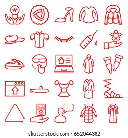 Drawn icons set. set of 25 drawn outline icons such as nest, eyelash, heel sandals, overcoat, sandals, blouse, chatting man, pipette, injection rash