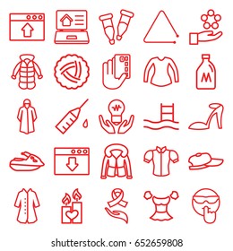 Drawn icons set. set of 25 drawn outline icons such as milk can, nest, heel sandals, overcoat, blouse, candle heart, pipette, ribbon on hand, injection rash
