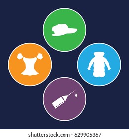 Drawn icons set. set of 4 drawn filled icons such as blouse, overcoat, injection rash