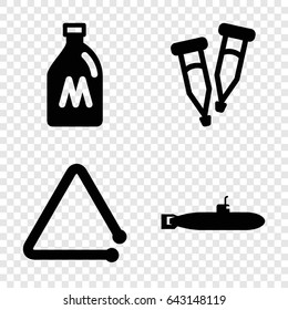 Drawn icons set. set of 4 drawn filled icons such as milk can, pipette, triangle musical instrument