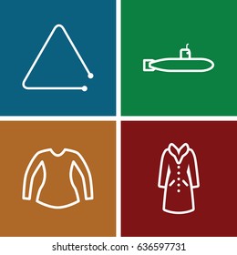 Drawn icons set. set of 4 drawn outline icons such as blouse, overcoat, triangle musical instrument