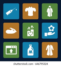 Drawn icons set. set of 9 drawn filled icons such as milk can, overcoat, blouse, candle heart, injection rash, jet ski, atom in hand