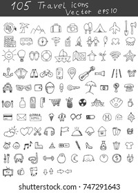 Drawn Icons Travel Doodle Set Vector Stock Vector (Royalty Free ...