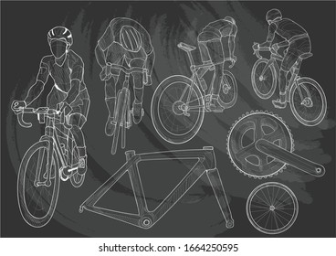 ้hand drawn illustration of cyclist set on chalkboard.