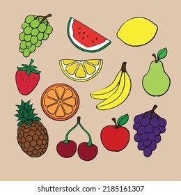 drawn illustration fruits in the form of set