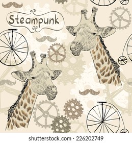 drawn illustration of an  giraffe in style steampunk