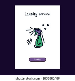 A drawn illustration of a Laundry room icon in color for the web. Hand-drawn Doodle for the Laundry service. The template for the web: washing machine, clothes, cleaning products, detergents for the