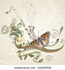 drawn illustration of a musical instrument clarinet.