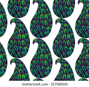 Drawn illustration. Vector paisley, cucumbers background